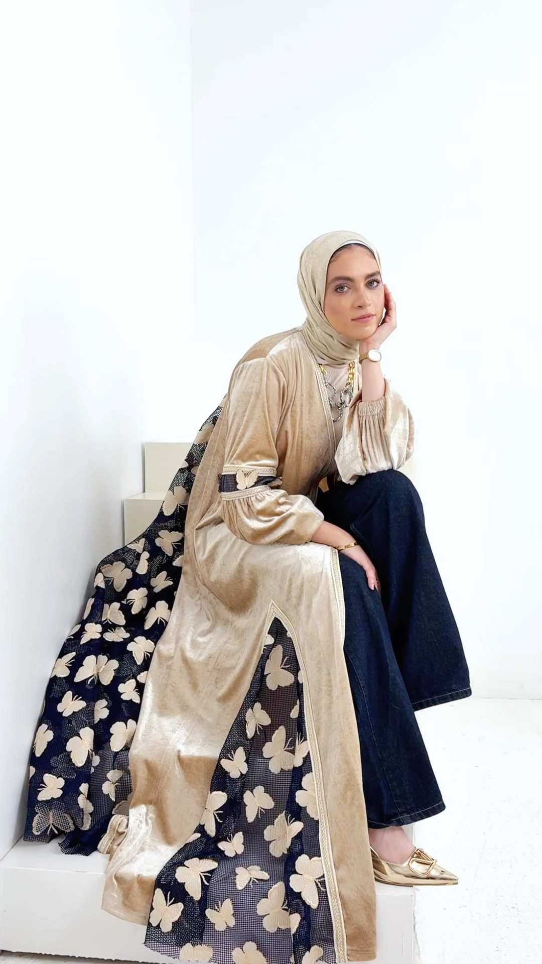 Butterflies Open Velvet Abaya
