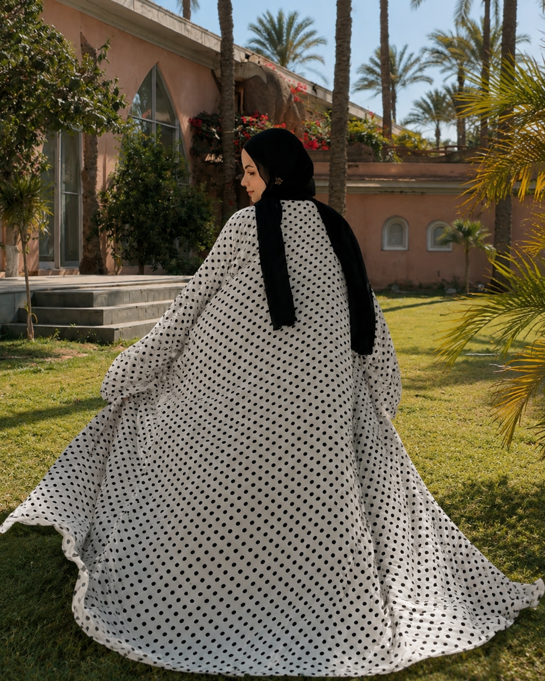 Polka Dots Double Face Abaya – Black & White