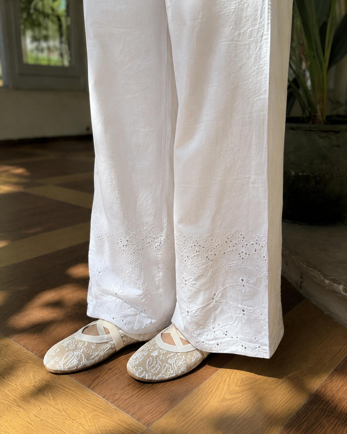 Embroidered Cotton Pants