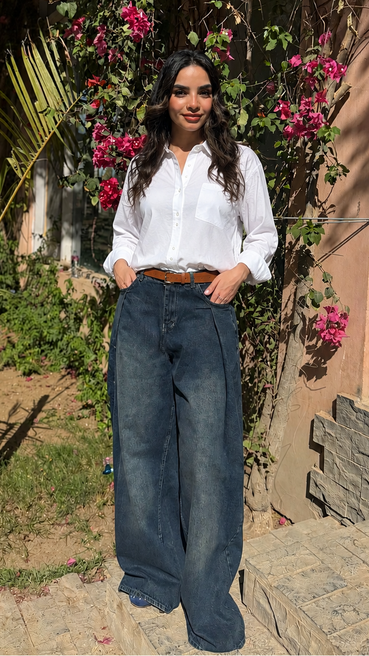 Azure Flow Wide Leg Denim Pants