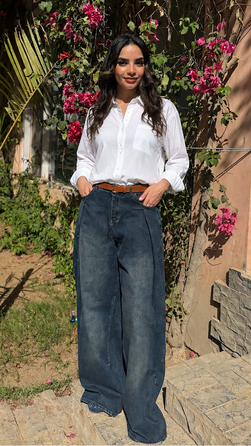 Azure Flow Wide Leg Denim Pants