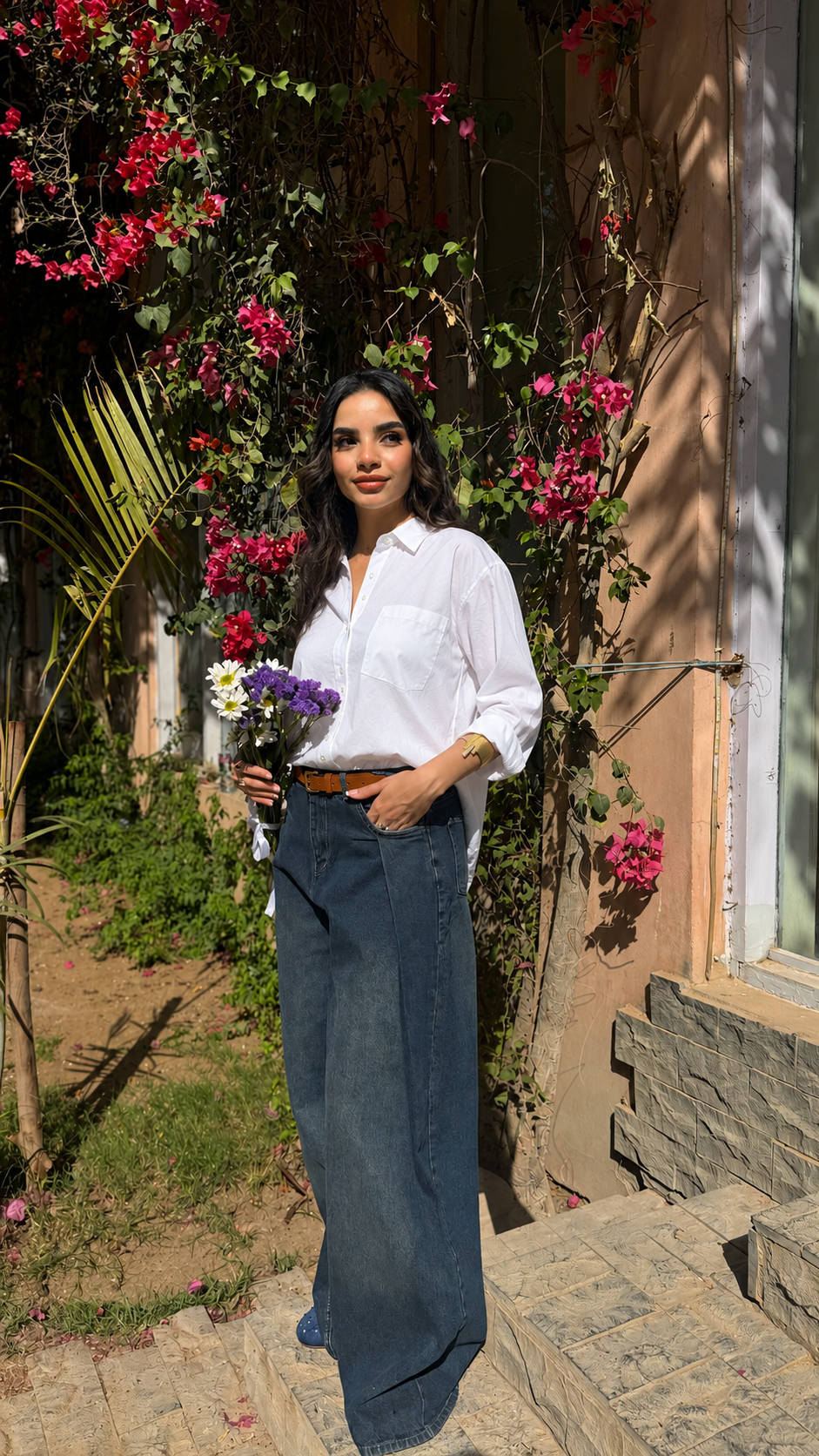 Azure Flow Wide Leg Denim Pants