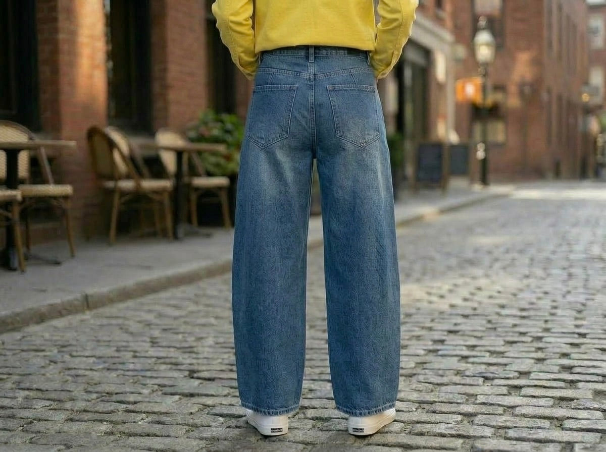 Azure Flow Wide Leg Denim Pants