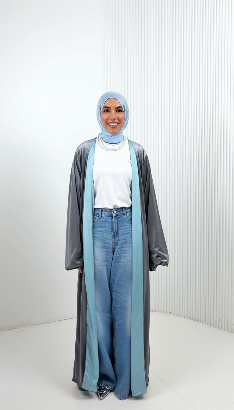 Celeste Dual Grace Abaya – Double Face Luxury Open Abaya