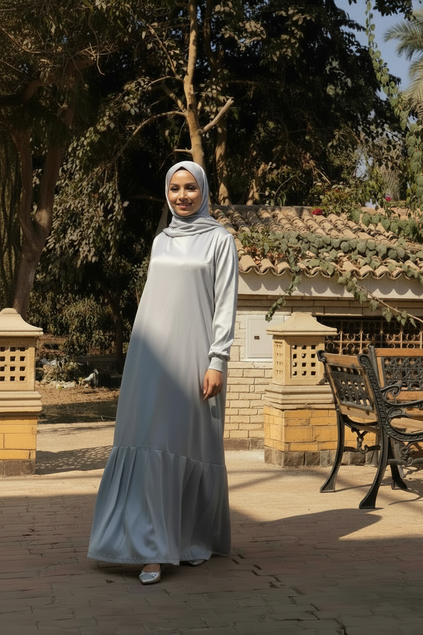 فستان أساسي بأكمام طويلة من الساتان