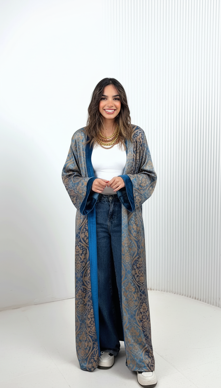 Noir Teal Dual Grace Abaya – Open Double Face Abaya