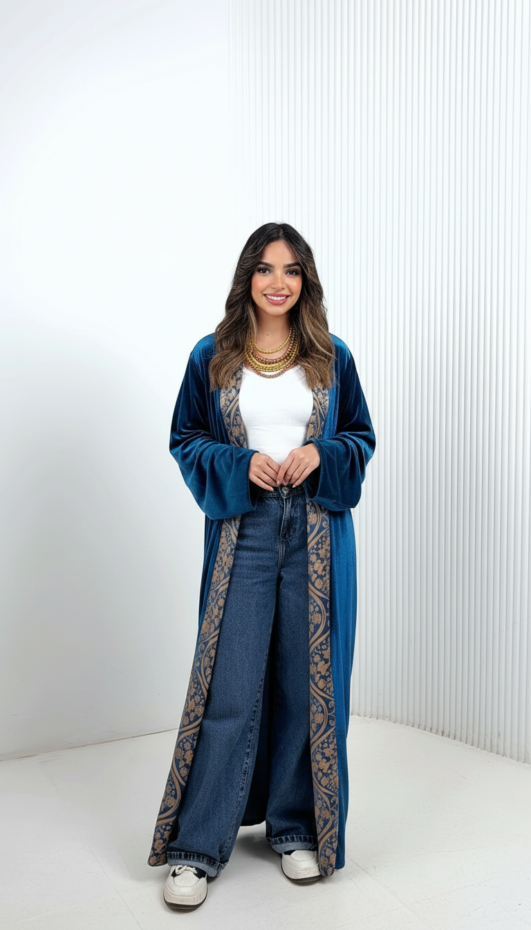 Noir Teal Dual Grace Abaya – Open Double Face Abaya