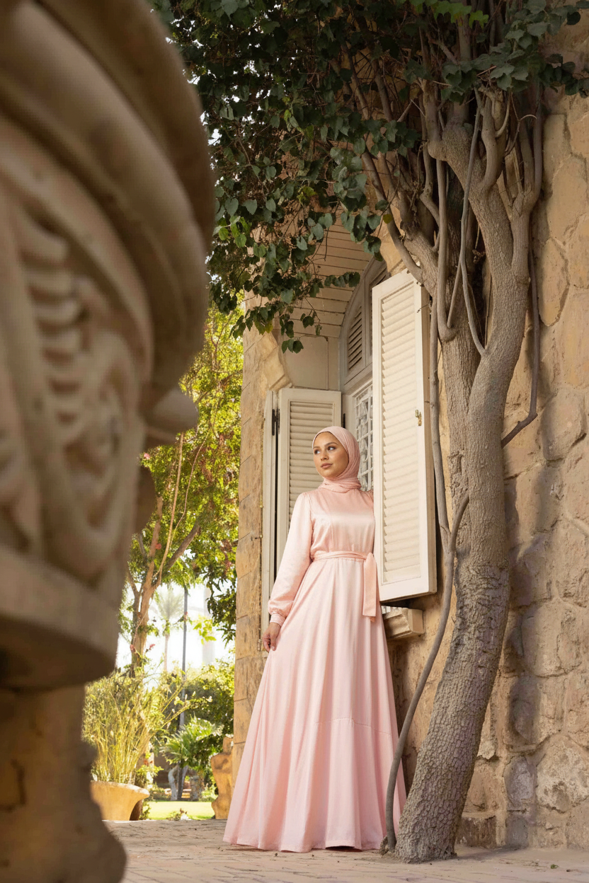 Long Sleeves Basic Dress in Satin