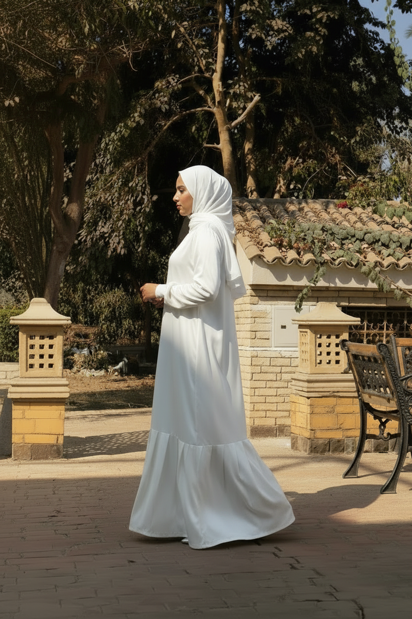 فستان أساسي بأكمام طويلة من الساتان