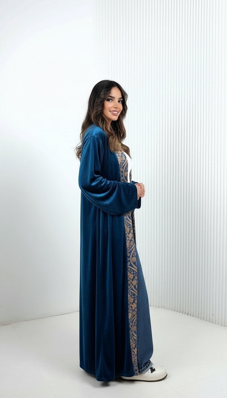 Noir Teal Dual Grace Abaya – Open Double Face Abaya
