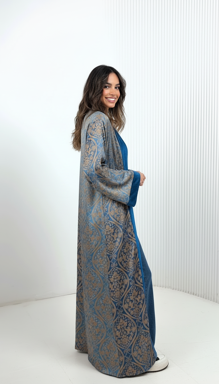 Noir Teal Dual Grace Abaya – Open Double Face Abaya