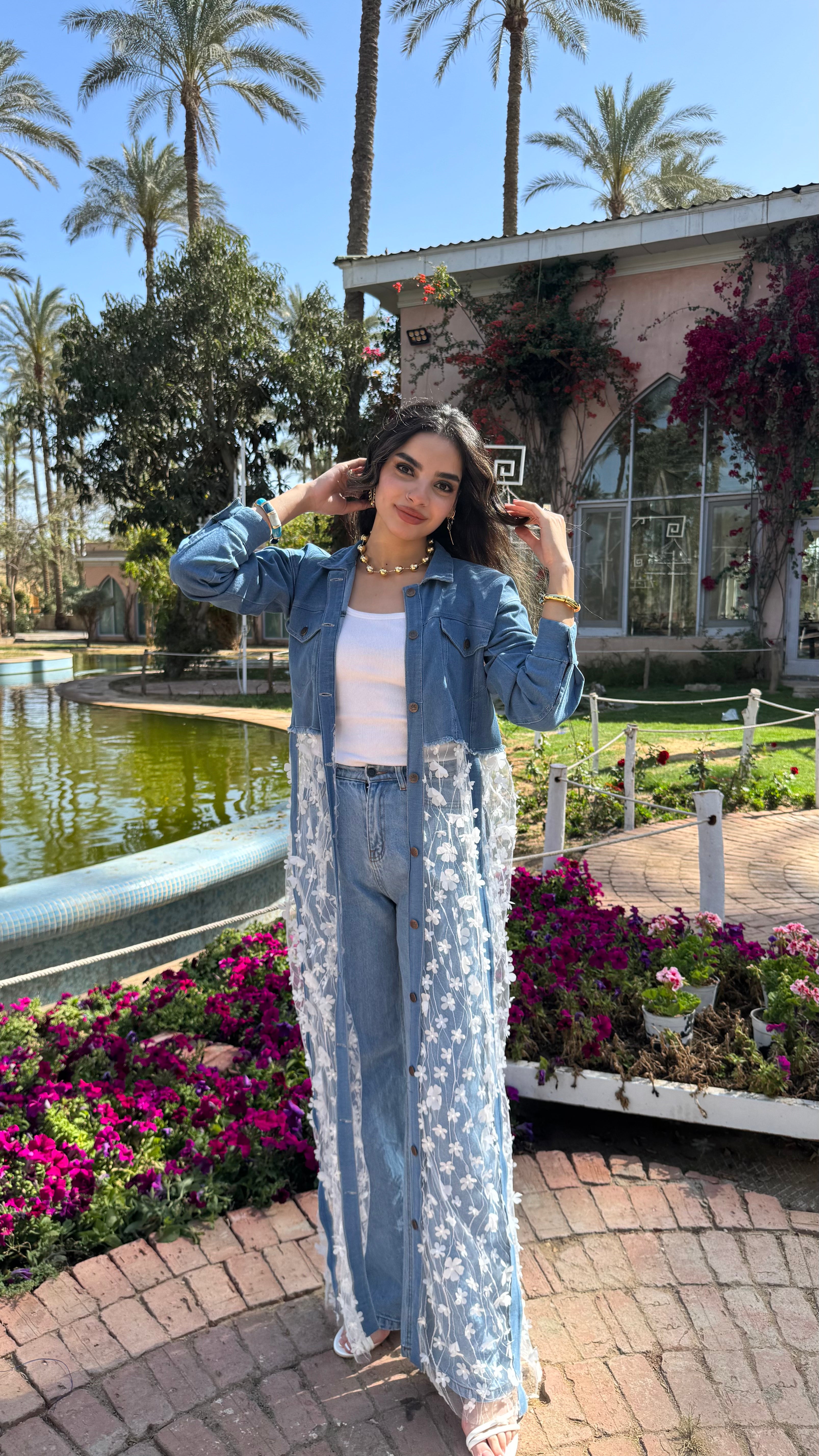 Denim Blossom Long Jacket