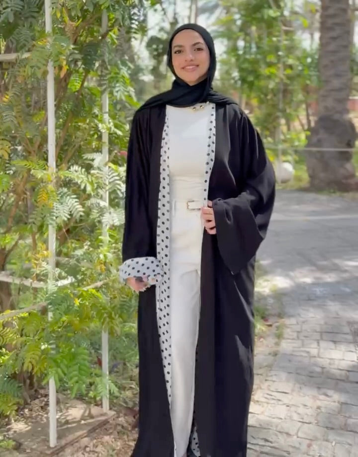Polka Dots Double Face Abaya – Black & White
