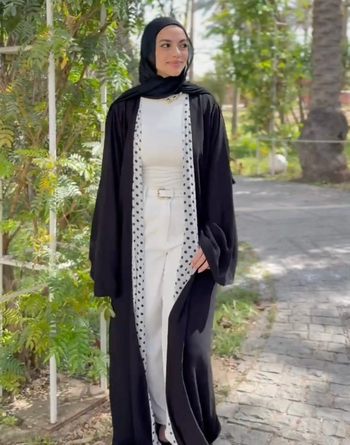 Polka Dots Double Face Abaya – Black & White